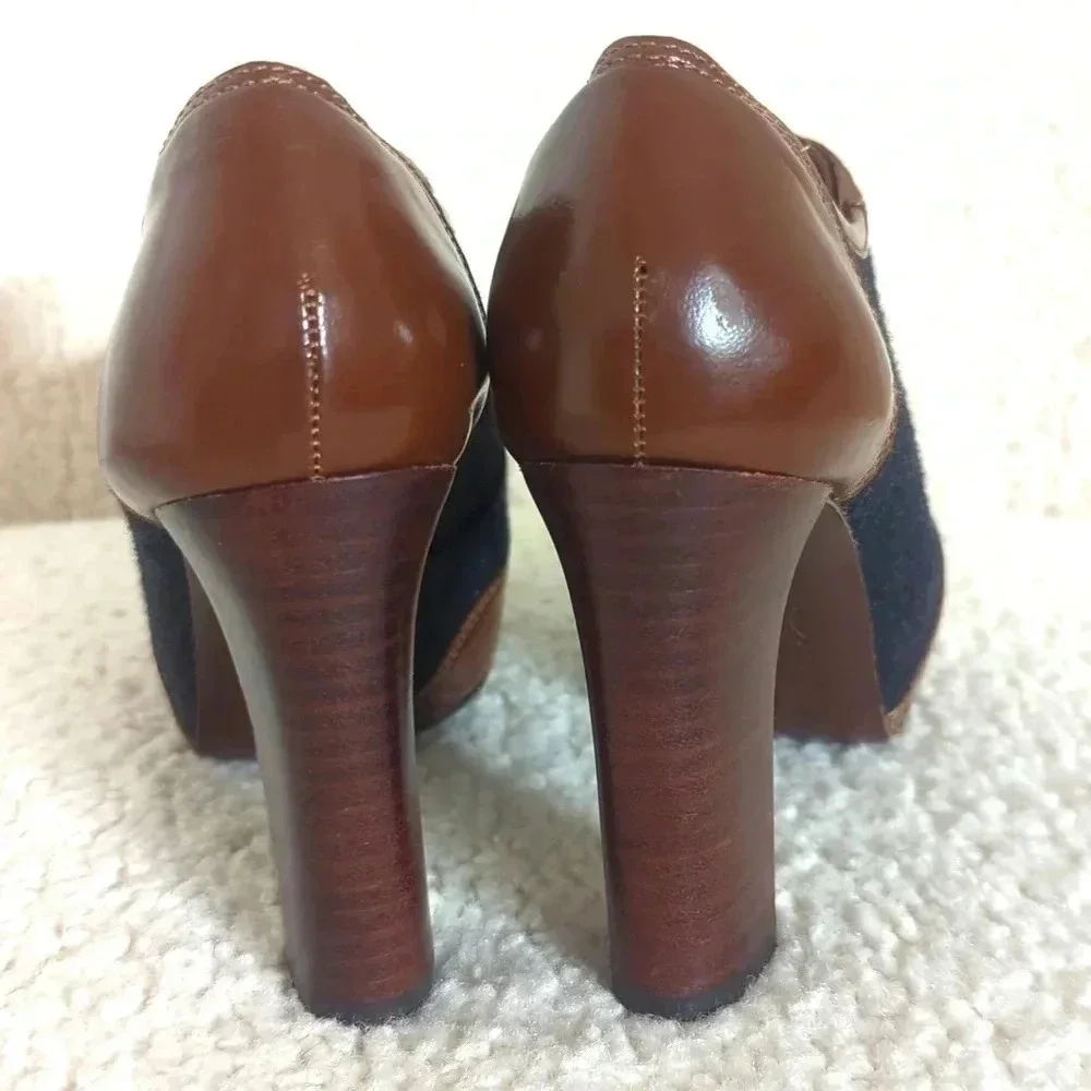 Tory Burch Leighton Black and Brown Leather Booties